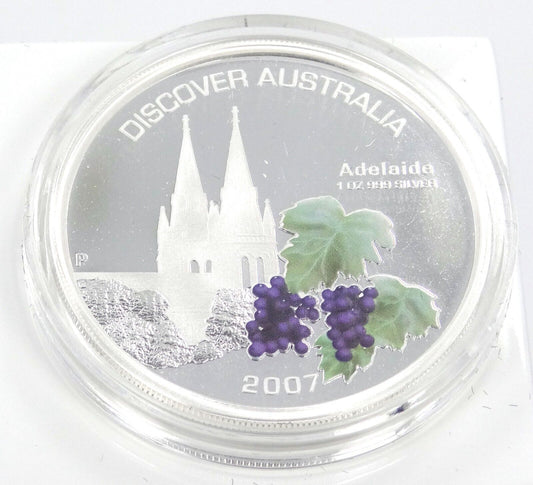 1 Oz Silver Coin 2007 $1 Australia Discover Australia Proof Coin - Adelaide
