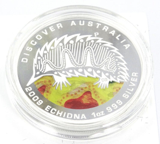 1 Oz Silver Coin 2009 $1 Australia Discover Australia Proof Coin - Echidna